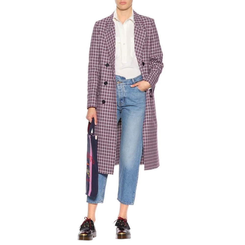 Burberry Checked Cotton-blend Coat In Burgundy NWT - Picture 2 of 15